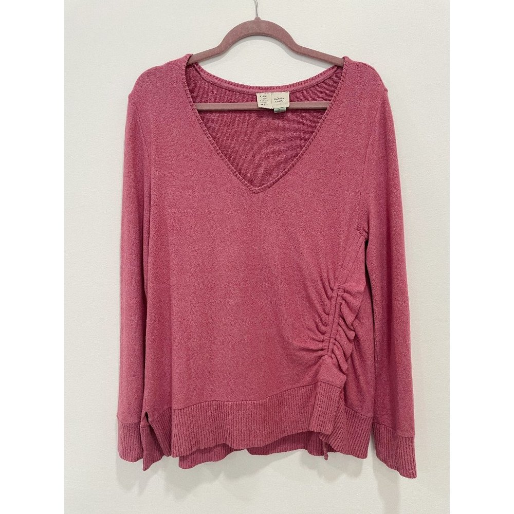 Anthropologie Saturday Sunday V-neck Pink Sweater Pullover Ruched Side Tie
